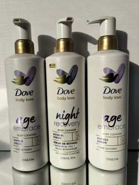 Dove Body Love Age Embrace 2 & Night Recovery 1 Body Cleansers - 17.5 Oz Ea Rare